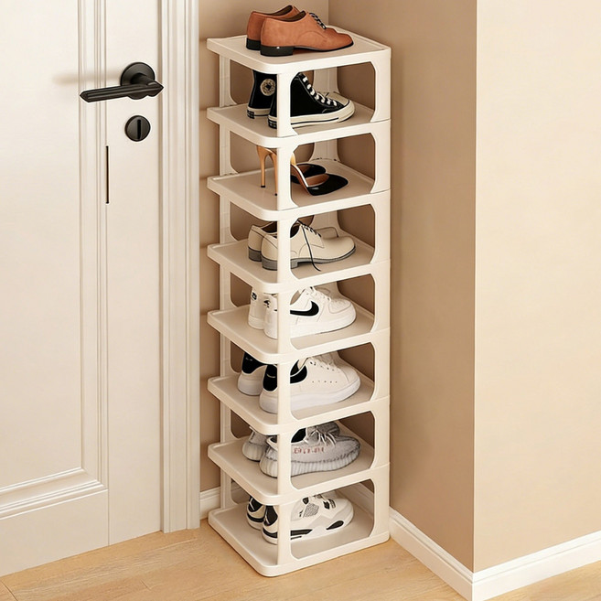 슬림 신발장 신발 정리대 간편 설치 다기능 공간 활용, 8단, 흰색