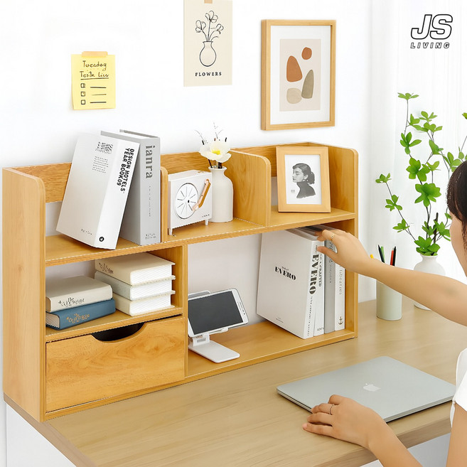 JS리빙 서재 원목 2단 전면 책장 틈새 미니 진열대 사무실 책상 정리 칸막이 학생 공부방 북앤드 보조 책꽂이 정리함 다용도 정리대 선반 /MODEL : TERRY&15467*71