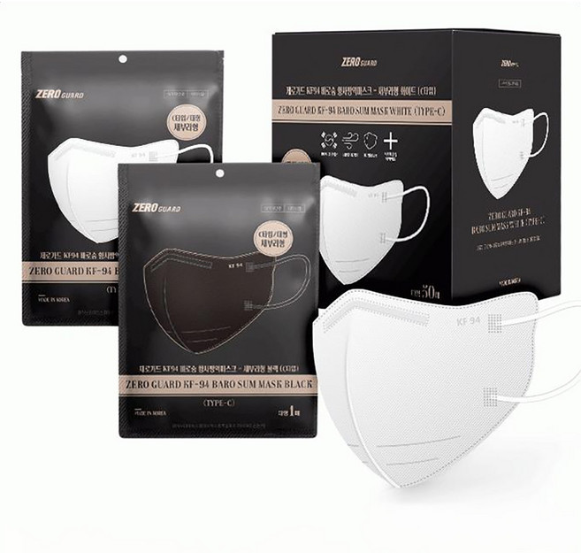 새부리형 KF94 마스크 제로가드 일회용 대형 데일리 착용, 바로건강 새부리형 KF94 1매입 - 블랙(순차발송)