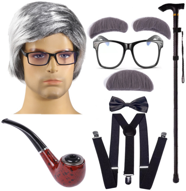 히가시 노인 변장 8종세트 할머니 할아버지 코스프레 코스튬 세트