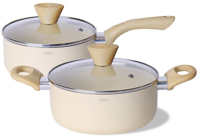 히라 세라믹 인덕션 크림 냄비 2종세트, 1세트, 편수냄비 18cm+양수냄비 20cm