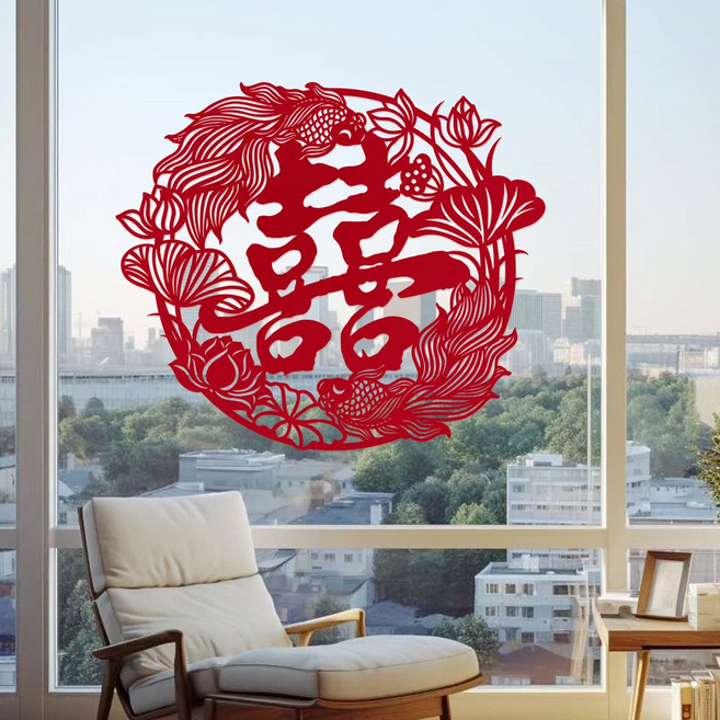 雕花喜字 79x79cm 裝飾貼紙, 良緣喜字 1張 38x33cm 出片神器 - 超大喜字, 1個