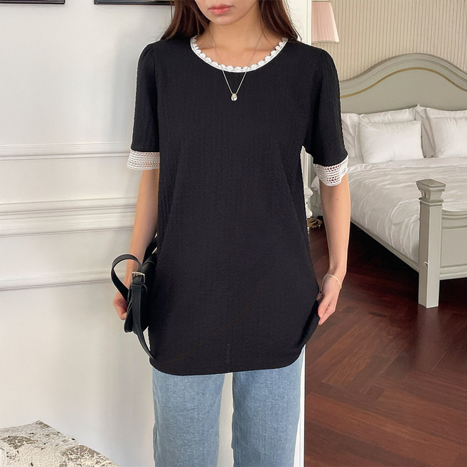 빅사이즈 레이스소매 핀턱 포인트 시원한 블라우스 꾸안꾸룩 5512