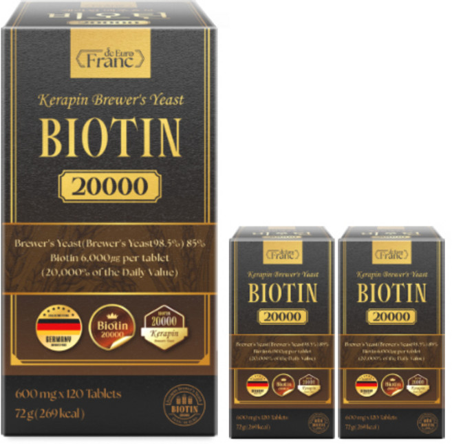 프랑드유로 케라핀 맥주효모 비오틴 20000, 3개, 120정