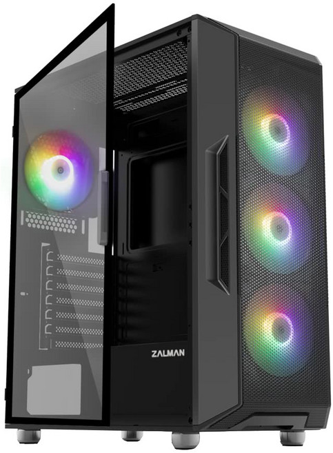 잘만 i3 NEO ATX 미드 타워 게이밍 PC 케이스 - 4 x 120mm 고정 RGB 팬 사전 설치 높은 공기 흐름을 위한 메시 전면 패널 강화 유리 측면 패널 360mm