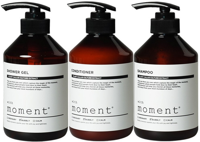 [인기바디세트]위드모먼트 프리미엄 3종 샤워세트 (샤워젤+삼푸+컨디셔너) 500ml, 1개, 샤워젤+삼푸+컨디셔너
