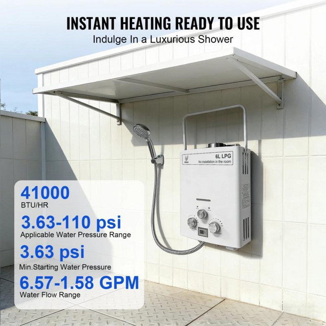 온수기 6L 야외 캠핑 인스턴트 난방 목욕 샤워 헤드 자동차 트럭 텐트, 01 Aluminum water tank, 01 White