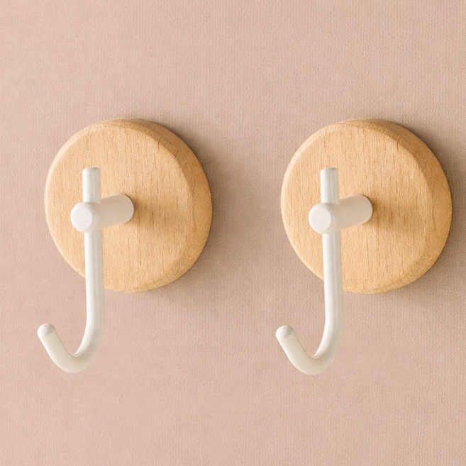 코지웰 호두나무 부착식 다용도 후크, 화이트, 2개
