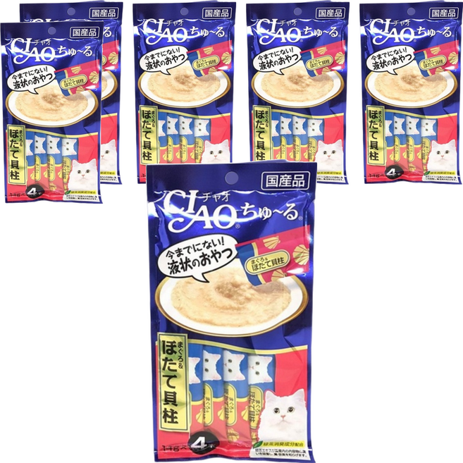 INABA CIAO 啾嚕 肉泥, 56g, 6袋, 鮪魚 + 干貝