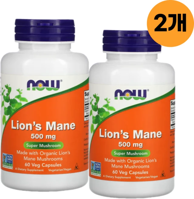 1+1 나우푸드 Lion's Mane 500mg 60 베지 캡슐 노루궁뎅이 버섯 사자갈기, 2팩, 60정 - 쿠팡