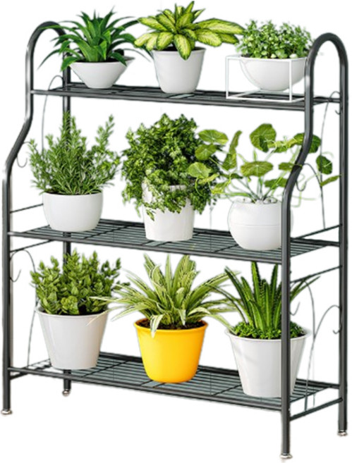 화분거치대 선반 수납대 철재 정리대 진열대 3단 B389, 블랙