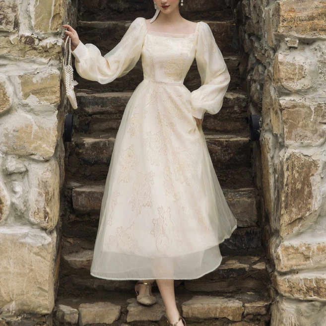 (대여) 크림 페어리 스퀘어넥 플라워 원피스 경성의상