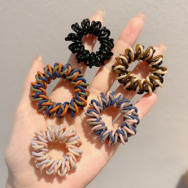 포니테일 전화선 머리끈 컬러 스프링 헤어끈 5종