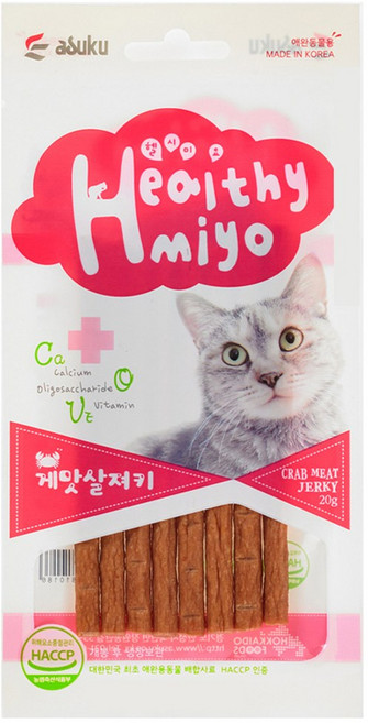 아스크 헬시묘 고양이 간식 져키 20g, 게맛살, 20개
