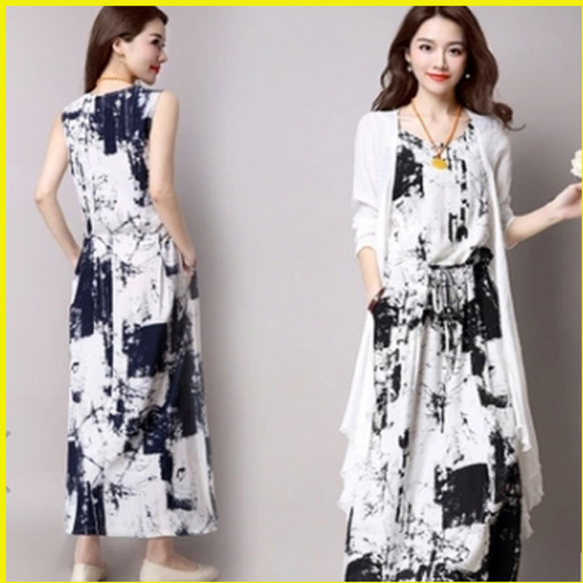 vaviola 바비올라 민소매원피스 + 가디건세트 여성롱원피스 원피스 세트