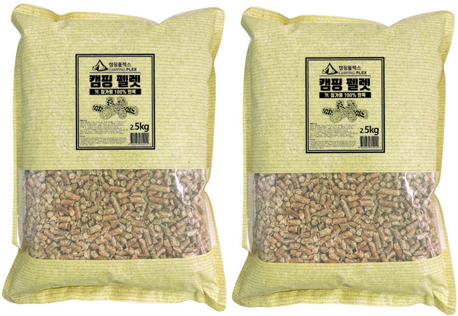 (캠핑플렉스)캠핑 펠렛 2.5kg+2.5kg 우드스토브 펠릿 불멍 소포장 펠렛 캠핑연료 난로용 - 쿠팡