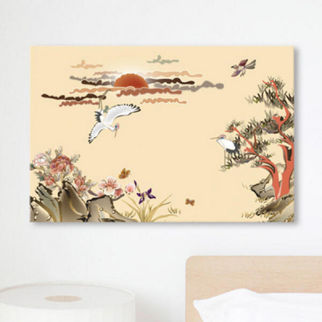 꾸밈 iw584-학이있는풍경중형노프레임 액자, 1타입