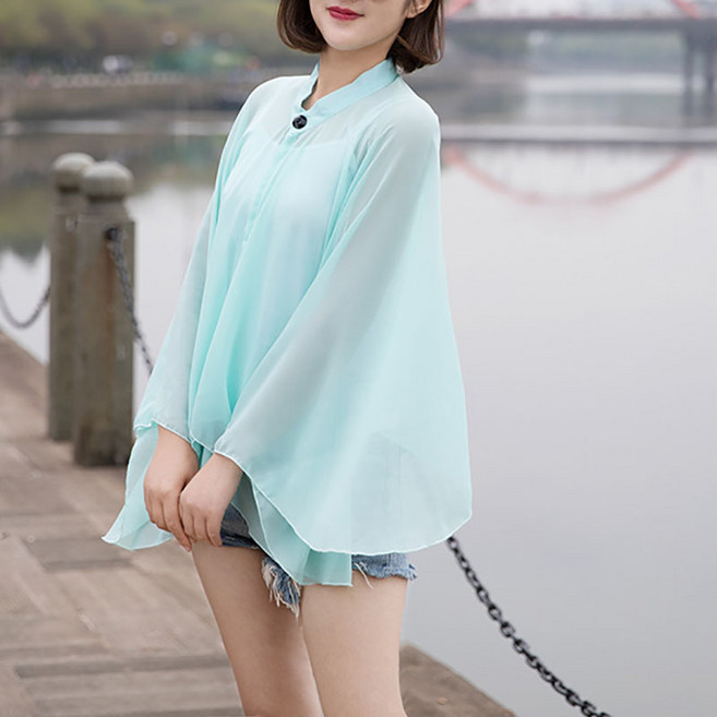 가오리핏 슬림 시폰 케이프 하늘비즈 C25 K808Z131