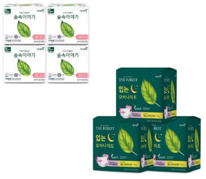 예지미인 숲속이야기 비오셀 생리대 중형 16Px4팩 + 입는 오버나이트 7Px3팩 학교 편안한 쾌적한 흡수 산뜻