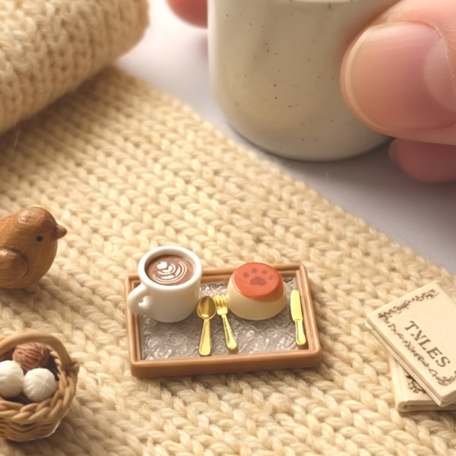 미니어처 푸딩 커피 세트 납골당 인형의집 쟁반 꾸미기 봉안당 모형