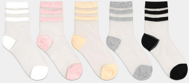 노디자인 PG 엄마용 학생용 두줄 시스루 중목 양말 3족 세트 여자양말 학생 주니어 망사 데일리 심플 패션