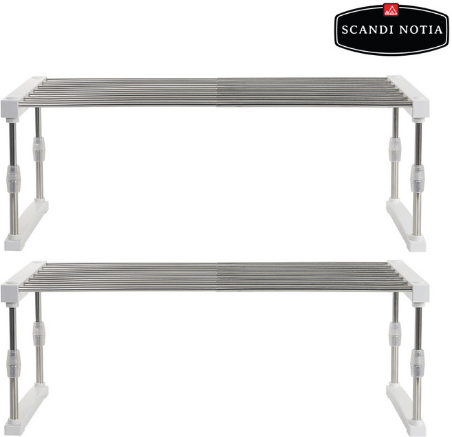 스칸디노티아 폭조절 높이조절 스텐레스 만능선반 2종세트, 화이트, 1개