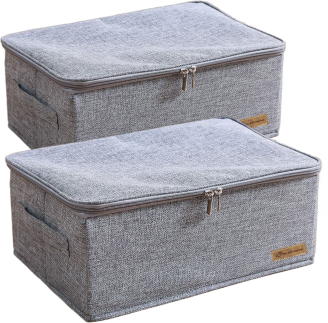 넷세일마켓 지퍼형 다용도 접이식 패브릭 리빙박스, 2개, 린넨 모던 그레이