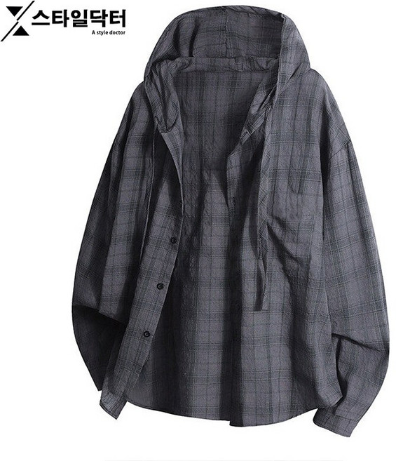 스타일닥터 여름 남녀공용 UV차단 옷 래시가드 루즈핏 후드 체크 셔츠 자외선 차단 쿨링 여름 아웃도어 셔츠 격자무늬