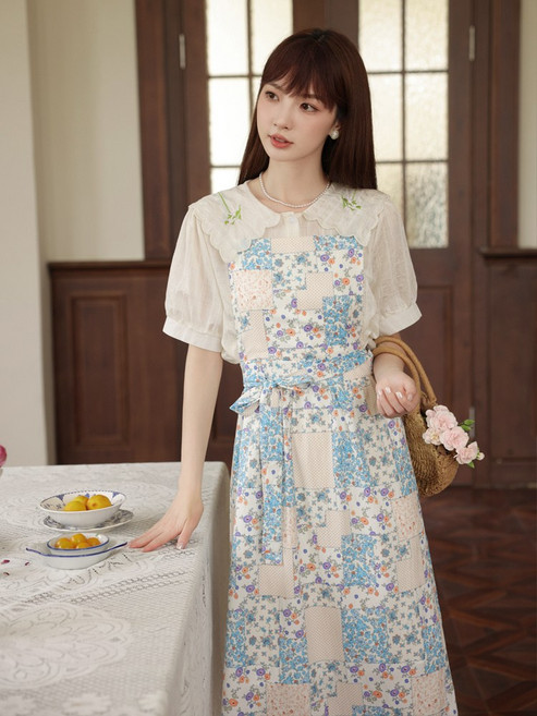 시크릿 가든 자수 셔츠와 멜빵 스커트 세트 여성 원피스
