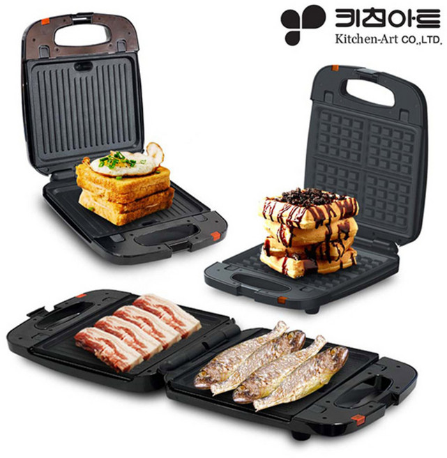 (키친아트) 4구 쿼드 와플 & 그릴 KWG-P1200 180도 전기 와플메이커 고기 멀티 생선그릴
