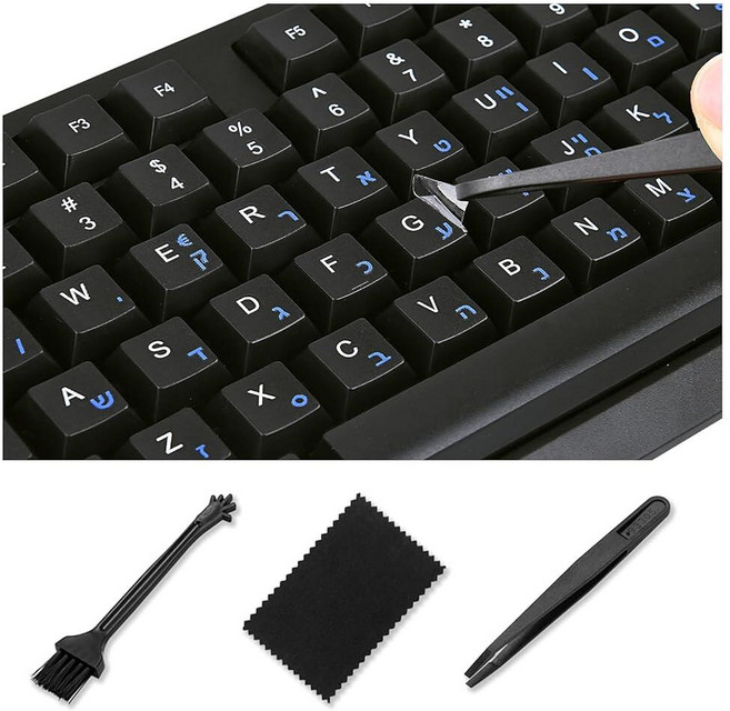 Hebrew Keyboard Stickers[5 in 1] 3DHebrew Letter Replacement Sticker Blue Letter Borderless Alpha