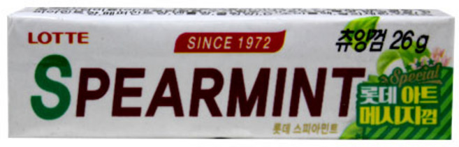 롯데 스피아민트 츄잉껌 26g 식품 > 스낵/간식 초콜릿/사탕/젤리/껌 일반껌, 1개