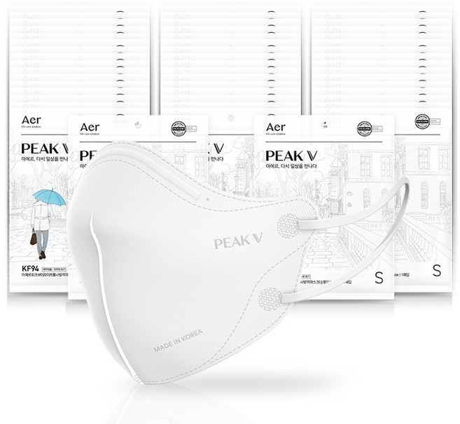 아에르 피크 V 라이트 보건용 마스크 KF94 소형, 1개, 화이트, 50개입