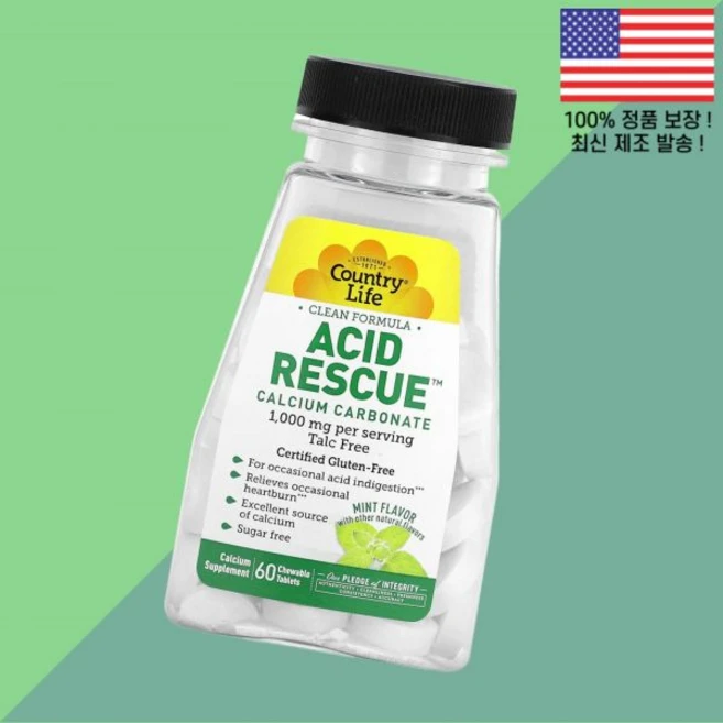 컨트리라이프 애씨드 구조 탄산칼슘 민트 60정 츄어블정 Country Life Acid Rescue Calcium Carbonate Mint 60 Chewable Tablets - 쿠팡