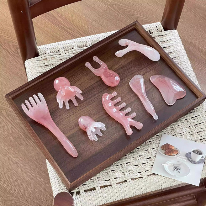 만복당 로즈쿼츠 컬러 괄사 마사지 8종 세트 얼굴 바디 림프 마사지기 페이스 리프팅 홈케어 7종 1세트