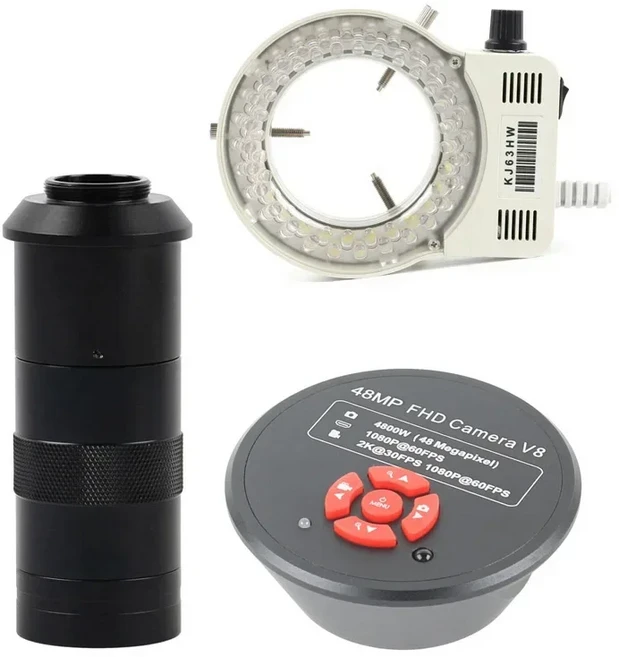 48MP 2K 60FPS HDMI USB TF 비디오 레코더 C 마운트 산업용 현미경 카메라 (휴대폰 태블릿 관찰 및 납땜용), 09 100x lens with Light