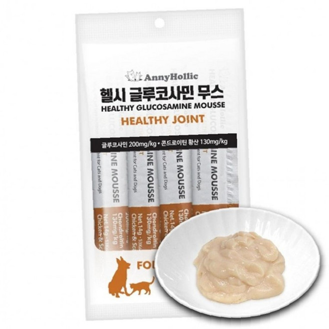 반려동물 관절강화 애니홀릭 헬시 글루코사민 무스 치킨+가리비 14g 4개입