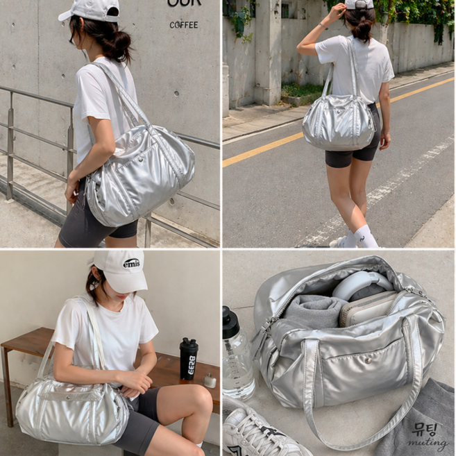 뮤팅 가벼운 데일리 나일론 라운드셔링 숄더백 운동가방