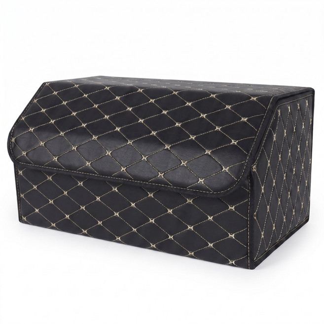 프리픽 자동차 접이식 트렁크 정리함 가죽 다용도 수납함, 블랙