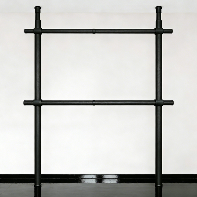 32파이 와이드 2단 행거 고강도 스틸 파이프 설치형 튼튼한 시스템 행거, 블랙