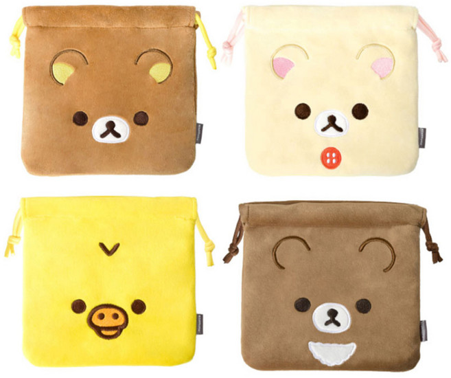 리락쿠마 솜털보송 조리개 파우치 키이로이토리 차이로이코구마 위생용품 전자기기 화장품 소지품 수납