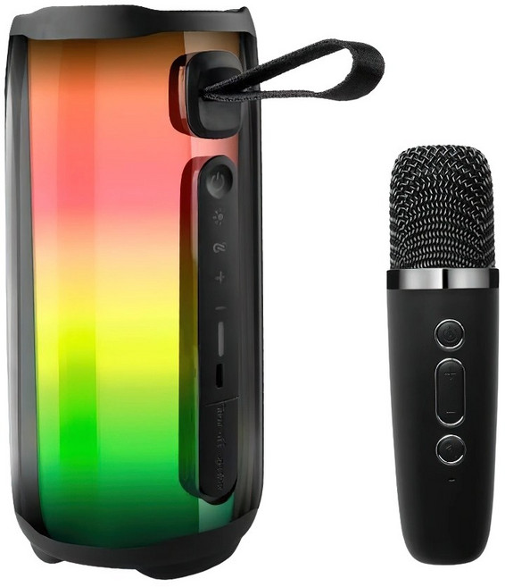 RUN 기술 최신형 LED 랜턴 pulse 5 블루투스 스피커 노래방 마이크 2in1 차량용 가정용 야영 휴대용 IPX 7 방수 소음 감소, 블랙