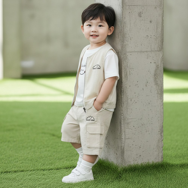 몽실이 조끼셋업 반팔상하복 아동 반팔 상하세트 유아 여름 코디 키즈 조끼 세트 남아 여름 상하복 카고 반바지 세트 어린이 데일리룩