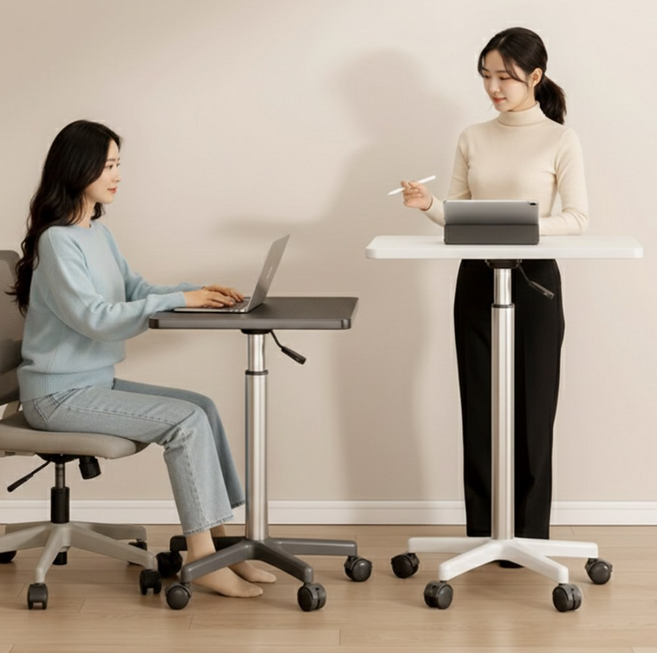 하루꿈 사이드 테이블 높이 조절 이동식 데스크 1인용 미니 보조 거실 침실 다용도 컴퓨터 책상, 화이트, 화이트