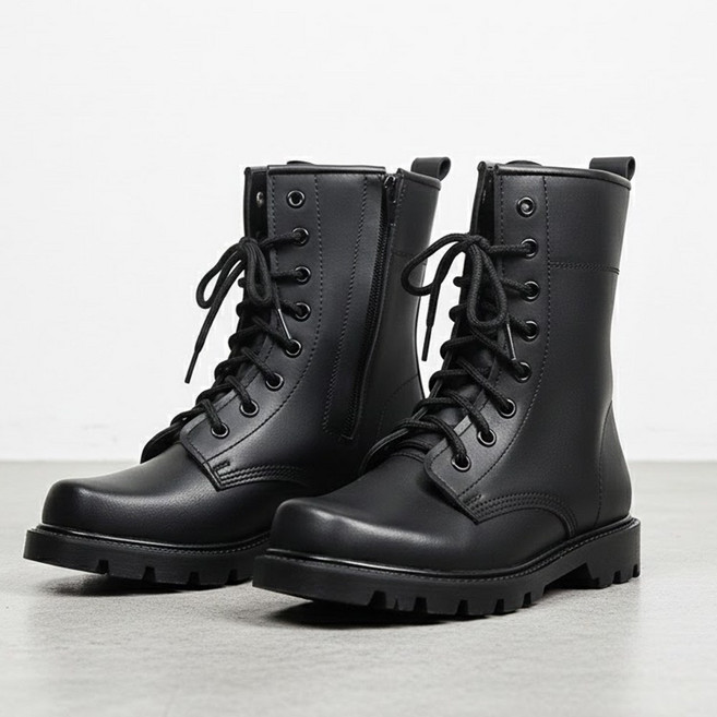 남녀공용 밀리터리 워커 전투화 사이드지퍼 블랙 작업화 캠핑화 군화 코스프레 부츠