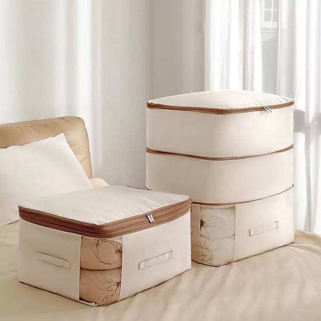 新科技棉被壓縮收納袋 防潮耐用 透明視窗 換季收納好幫手, 杏色, 1個