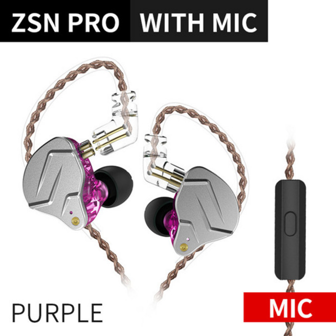 KZ ZSN Pro 이어폰 하이브리드 기술 1BA 1DD HIFI 베이스 메탈 이어버드 스포츠 소음 차단 헤드셋 모니터, [07] ZSN Pro Purple Mic