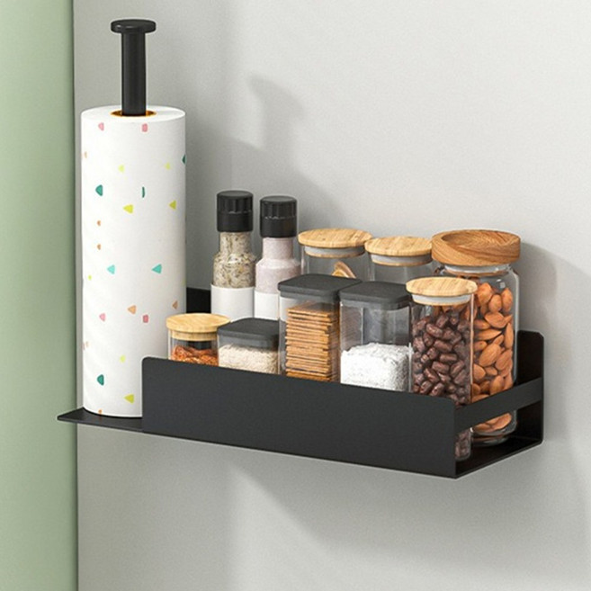 하우쏠 무타공 자석 양념통선반 키친타올걸이, 1개, 블랙
