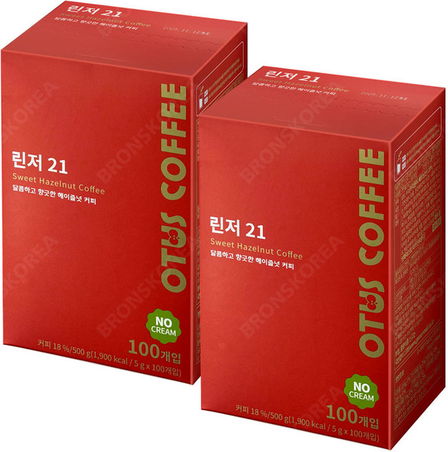 린저21 헤이즐넛 노프림 5g X 200개입 블랙커피, 100개입, 2개