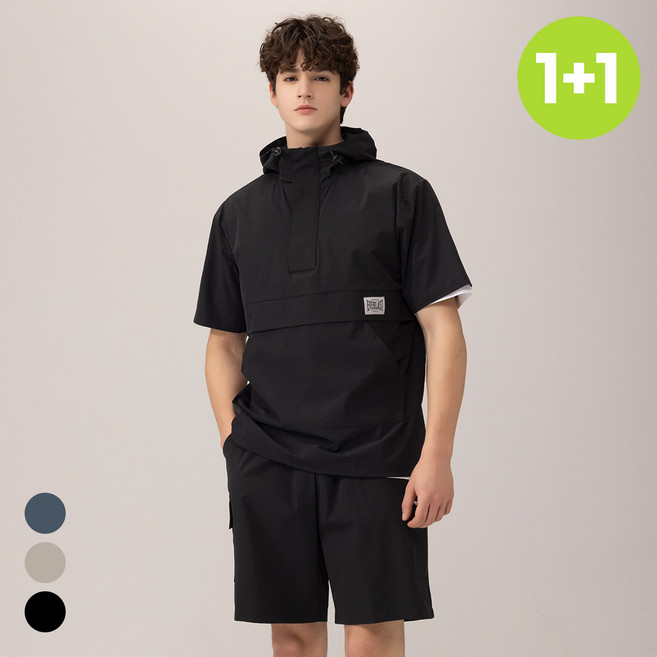 1+1 에버라스트 남자 반팔 아노락 세트 5부 상하 셋업